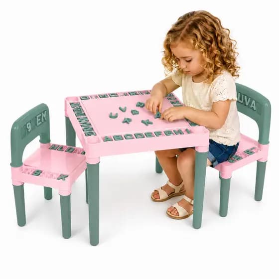 Mesinha Didática Com 2 Cadeira Letras E Números Educativa Mesa
