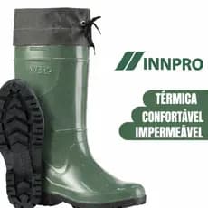 BOTA GALOCHA INNPRO DE PVC FLEXÍVEL SEGURANÇA EXTRA LONGO COM POLAINA VERDE FORRADA COM CA49855