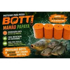 PASTILHA PARA PESCA CARPAS E TILAPIAS DE CHUVERINHO BOTTI SABOR MAMÃO PAPAYA PACOTE COM 4 UNIDADES