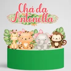Topo de Bolo Safari Menina Personalizado – Festa Infantil Chá de Bebê Mesversário Aniversário