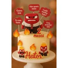 Topo de Bolo Mesversário Personalizado Divertida Mente Raiva – Infantil, Aniversário, Festa, Decorativo