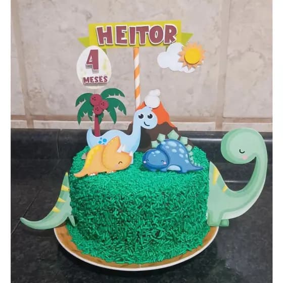 Topo de Bolo Dinossauro – Personalizado para Mesversário, Aniversário e Chá de Bebê 🦖🎉