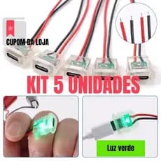 Kit 5x Conector USB C Fêmea Painel  5A Turbo DIY Com LED
