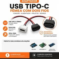 Kit 2 Conectores USB-C Tipo C Fêmea com Fio Rabicho Reparo e Adaptação