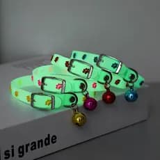 Kit C/ 4 Coleiras Neon Brilha No Escuro Noturna Com Sininho Para Gato Cachorro Pet Luminosa LR-0080