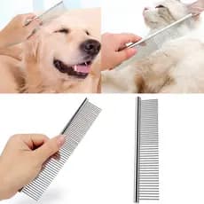 Pente Longo Aço Inox para Escovar Pelos Pet Cachorro Gato 61 Dentes P/M/G Profissional Banho e Tosa LR-0173