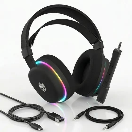 Headset Gamer Sem Fio Bluetooth Led Rgb Fone de Ouvido 40mm Microfone Celular Pc Computador Notebook