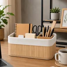 Cesto Bambu Organizador Objetos Com Forro Ecológico Dobrável Decoração Multiuso Banheiro Quarto Sala