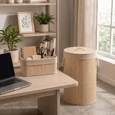 Kit Cesto De Roupa Bambu Natural Ecológico Organizador Brinquedo Decoração Sala Banheiro Lavanderia