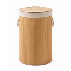 Cesto de Roupa Suja Bambu Com Tampa Organizador Brinquedos Grande 60cm Alça Corda Forro 72L Lavável