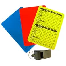 Kit Cartões Azul Amarelo Vermelho + Apito para Árbitro Iniciante