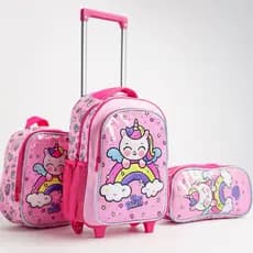 Kit Mochila Unicórnio Rosa Lancheira Estojo Escolar