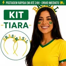 Kit Tiaras Brasil Torcida Futebol Copa Festa Temática Acessório Torcedor Verde Amarelo Adulto Feminino Copa do mundo