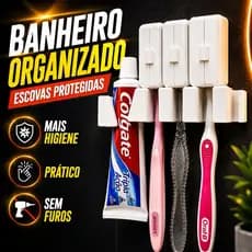 Porta Escova de Dente com Protetor de Cerdas Suporte para Pasta de Dente Organizador de Banheiro Sem Furos Branco Preto