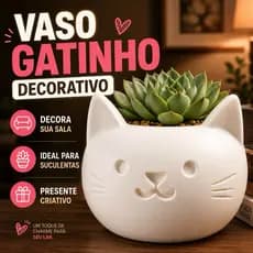 Vaso Gatinho Decorativo Cachepot para Suculentas Cactos Preto Branco Presente Criativo Gateiros Quarto Sala Escritório