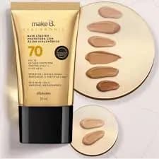 Base Líquida Protetora Make B. Hyaluronic FPS 70 cor 40, bege médio 30 ml