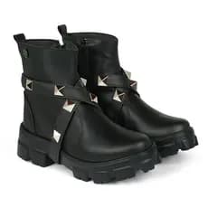 Bota Feminina Tratorada Chelsea Preto com Acessório Removível Zíper Lançamento