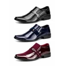 Sapato Social Masculino Kit 3 Pares Confortável Estiloso Verniz Moderno Exclusivo