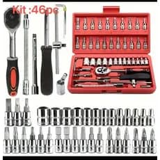 Kit De Ferramentas 46 Peças Jogo De Soquetes Chave Catraca Reversível Com Maleta
