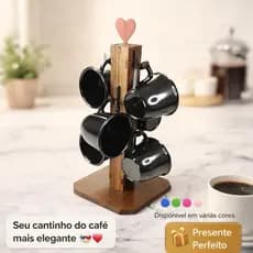 Suporte Pedestal Para Xícaras + 6 Xícaras de Acrílico 80ml - Café, Chá