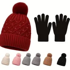 Kit Touca FEMININA Adulto Infantil Forrada Flanelada + Luva De Lã Quentinha