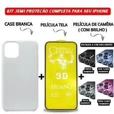Kit Case Branca + Película Cerâmica Fosca + Película Câmera Diamante iPhone 11 12 13 14 15 16 Pro Max - Ramos