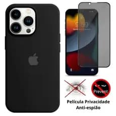 Kit Case Preta + Película Vidro 3D Privacidade iPhone XS 11 12 13 14 15 16 17 Pro Max - Ramos