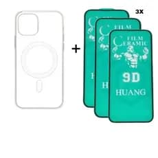 Kit Capa MagSafe + 3x Película Cerâmica iPhone 11 12 13 14 15 16 Pro Max - Ramos