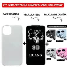 Kit Case Branca + Película Cerâmica Privacidade + Película Câmera Colorida iPhone 11 12 13 14 15 16 Pro Max - Ramos