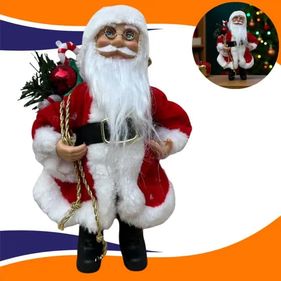 Boneco Papai Noel 25cm Saco de Presente Decorativo Elegante Decoração de Natal
