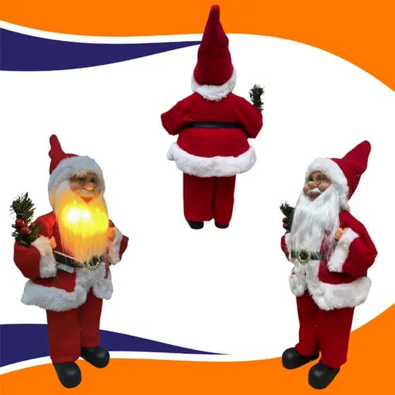 Papai Noel Barba Iluminada 40cm Boneco de Natal Decorado Elegante Encanta Decoração Natalina