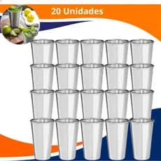 Copo Inox 250ml Jogo de Copos Aço Inoxidavel 10 Unidades Resistente Durável Para Suco Agua Drinks