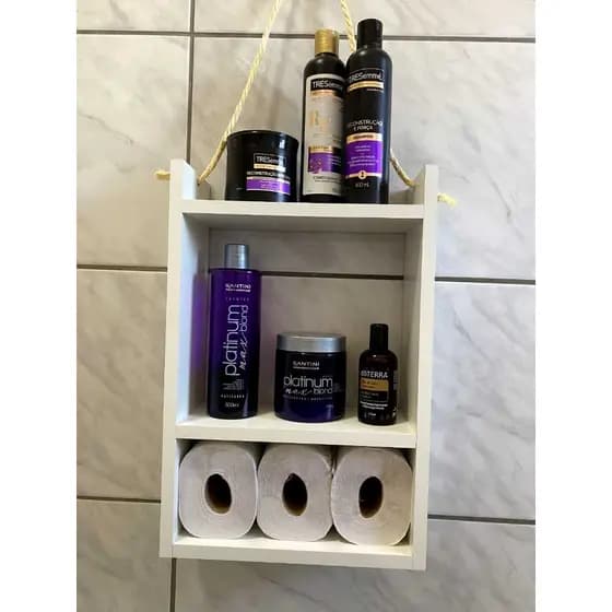 Nicho com corda de sisal decorativos para banheiro quarto lavanderia cozinha. Organizacional e decorativo, MDF branco