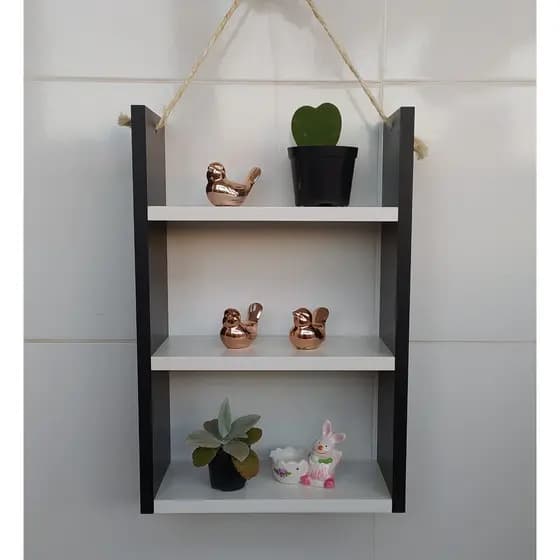 Nicho com corda de sisal decorativos para banheiro quarto lavanderia . Organizacional e decorativo, MDF preto e branca