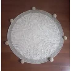Tapete de croche  redondo  com pompom-tapete para quarto -tapete beira de berço,-cama -Decoração