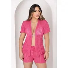 Conjunto  de tricot e feminino  modal  verão shorts e kimono