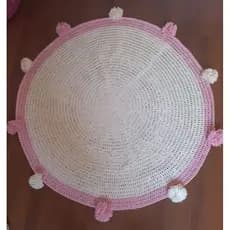 Tapete de croche redondo com pompom -Tapete  para quarto infantil-tapete de quarto -tapete para sala