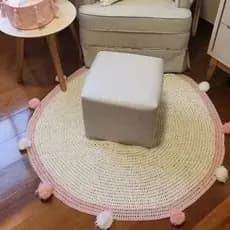 Tapete De Crochê Redondo Sala Quarto  Infantil Com Pompom Quarto Bebê  decoração  Minimalista  boho artesanal