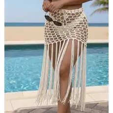 Saia  Saída de Praia em crochê-Franjas longas -tendência  verão-moda  praia  feito a  mão
