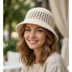 Chapéu de Crochê Artesanal Bucket Hat Proteção Solar Moda Verão