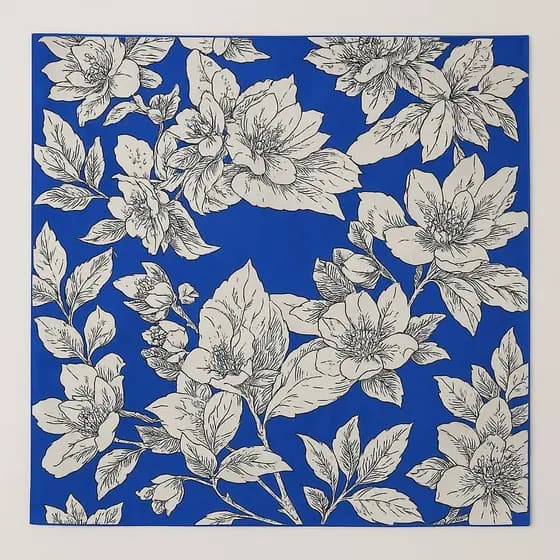 Lenço tecido crepe fluido leve azul floral tendência floral