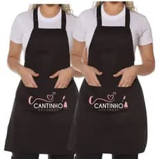 Kit 2 Avental Frente Unica Jaleco Preto Com Sua Logo
