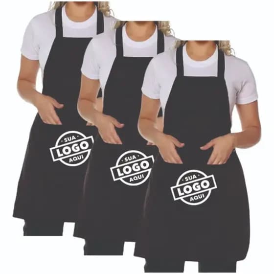 Kit 3 Aventais Frente Jaleco Preto Com Sua Logo