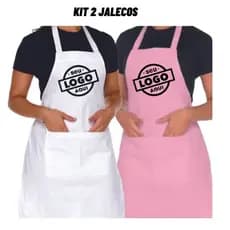 Kit 2 Avental Jaleco  Frente Unica Rosa Bebê e Branco com Sua Logo Personalizado   - Manicure - Nail Designer - Salão de Cabeleireira -  Professora - Estética- Uniforme