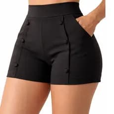 Short Feminino Bengaline com Elastano Cintura Alta Modelador Elegante com Botões