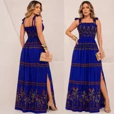 Vestido Longo Estampado Floral Feminino Alcinha Lastex Moda Verão  Casual Confortável