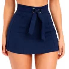 Short Saia  Cintura Alta com Amarração e Argola – Modelo Blogueira Elegante