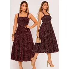 Vestido Midi Feminino Floral com Alça e Elastec — Confortável, Elegante e em Oferta 🔥