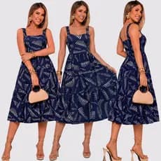 Vestido mídi Alça rodado Vestido moda cristã feminino em /MALHA  casual de alça
