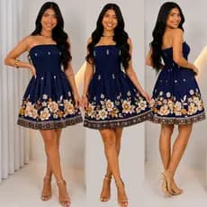 Vestido Feminino  Floral Curto com Lastex Tomara Que Caia Verão Promoção